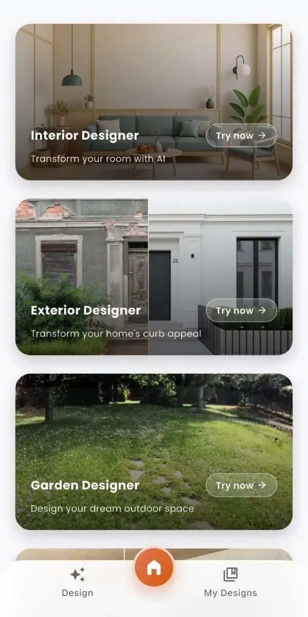 DecorAI AI Interior Design app preview on iPhone showing an AI room makeover before and after