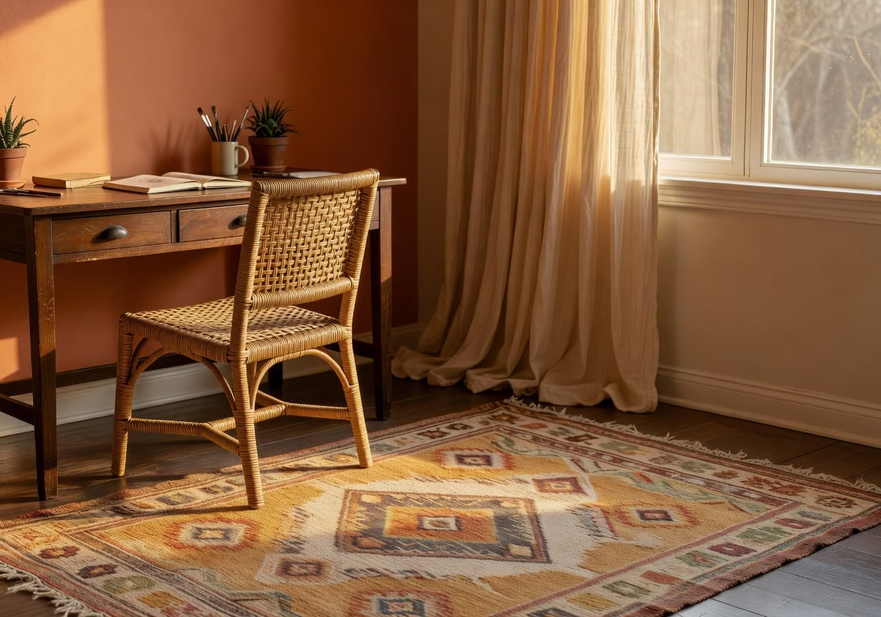 AI design home office in bohemian style created by DecorAI AI design generator