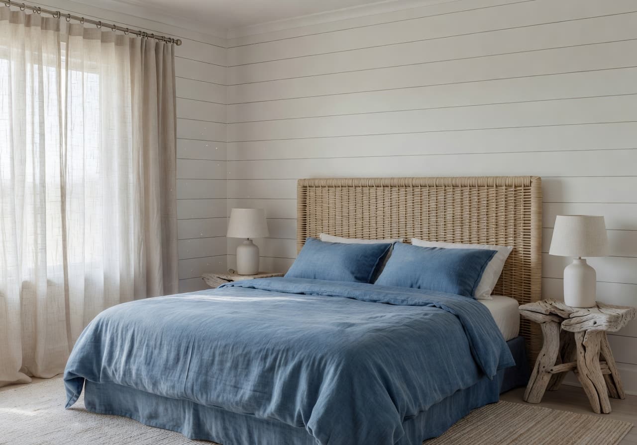 AI design bedroom in modern coastal style created with DecorAI AI room design app