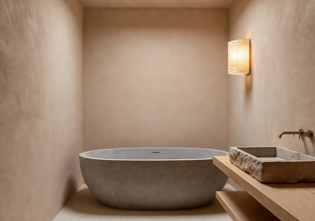 AI bathroom remodel in spa japandi style produced by the DecorAI AI decoration app